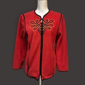 Bob Mackie Wearable Art Fleece Jacket XS Red Embroidered Zip Up Southwestern